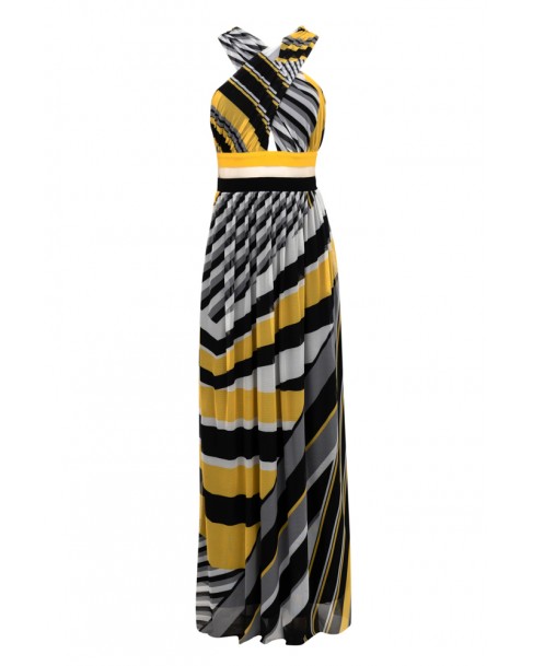 Φόρεμα Forever Unique σε αποχρώσεις του Λευκού-Μαύρου-Κίτρινου AF9715-YLLWPRT