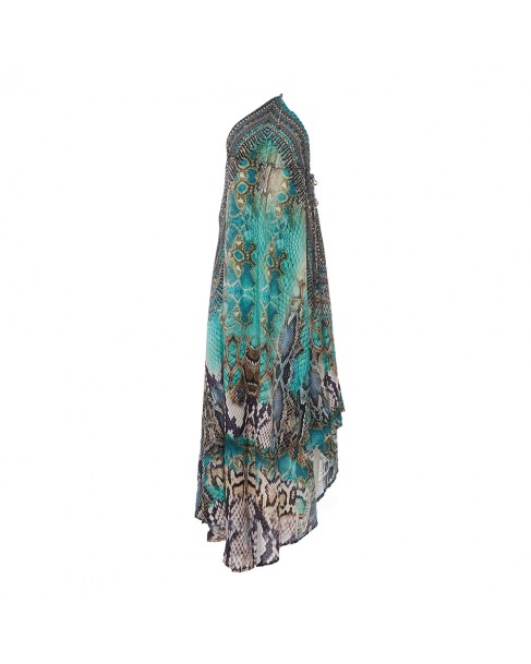 Φόρεμα-Κιμονό Aisha Silk Τυρκουάζ HI LO DRESS LONG-AQUA SNAKE