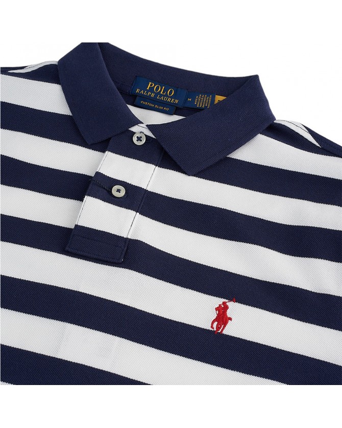 Polo t-shirt ανδρικό Ralph Lauren ριγέ Σκούρο μπλε 710934552-001 CUSTOM SLIM FIT