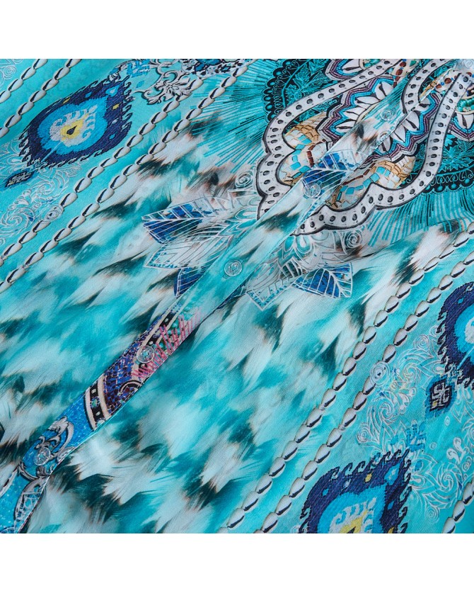 Κιμονό Aisha Silk Σιέλ ORIANA SHIRT LONG-AZURE