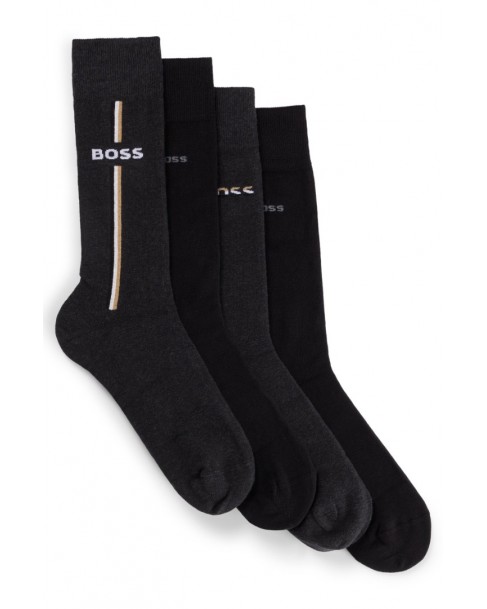 Κάλτσες σετ 4 τεμαχίων Boss σε Γκρι-Μαύρο 4P RS Gift Iconic CC 50501998-012