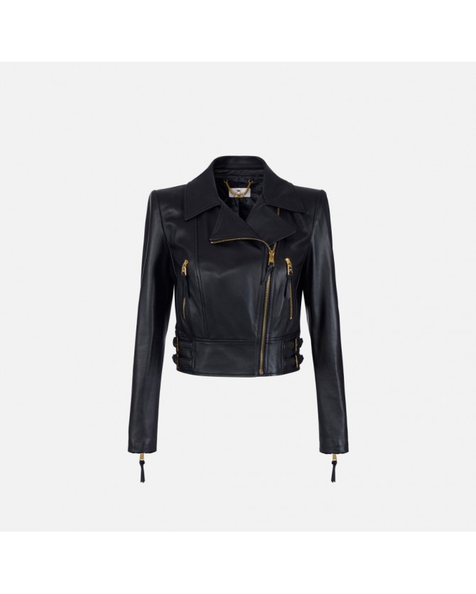 Μπουφάν δερμάτινο Elisabetta Franchi Μαύρο GD57Z61E2-110