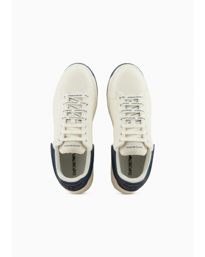 Υπόδημα sneakers ανδρικό Emporio Armani Λευκό δερμάτινο με μπλε λεπτομέρειες X4X264XR128 T864-OFF WHT+TRANS.NIGHT