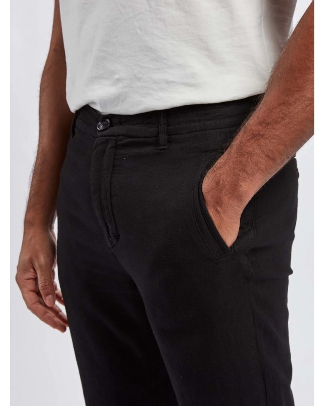 Παντελόνι chinos Gabba Μαύρο MONZA BROKE LINEN PANT 0998-TRUE BLACK