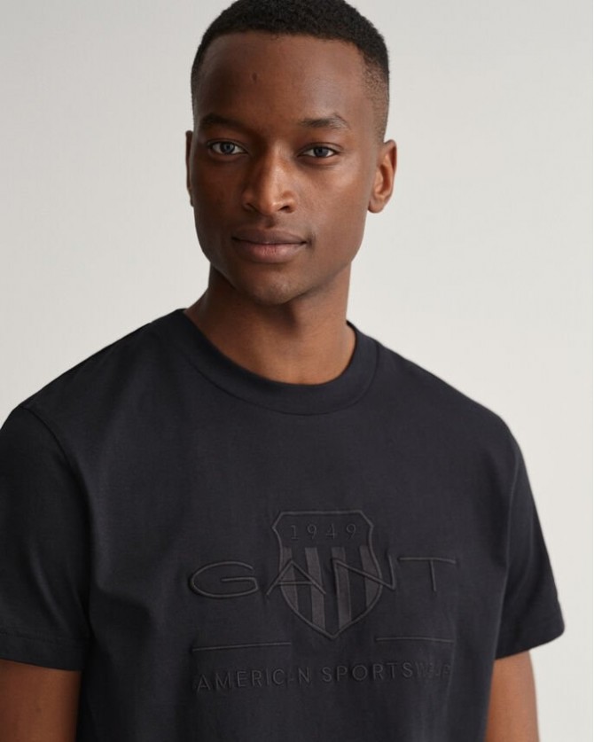 T-shirt ανδρικό Gant Μαύρο βαμβακερό 3G2003140-G0005 Regular fit