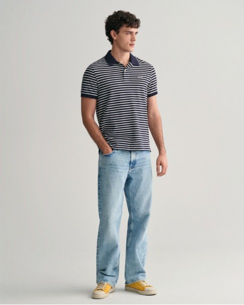 Polo t-shirt ανδρικό Gant βαμβακερό Σκούρο μπλε ριγέ 3G2013038-G0433 Regular fit