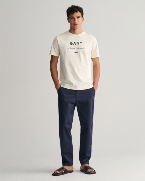T-shirt ανδρικό Gant βαμβακερό Εκρού 3G2013070-G0130 Regular fit