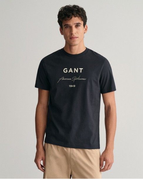 T-shirt ανδρικό Gant Μαύρο βαμβακερό 3G2013070-G0005 Regular fit 