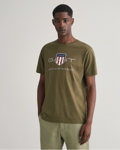 T-shirt ανδρικό Gant βαμβακερό Λαδί 3G2003199-G0301