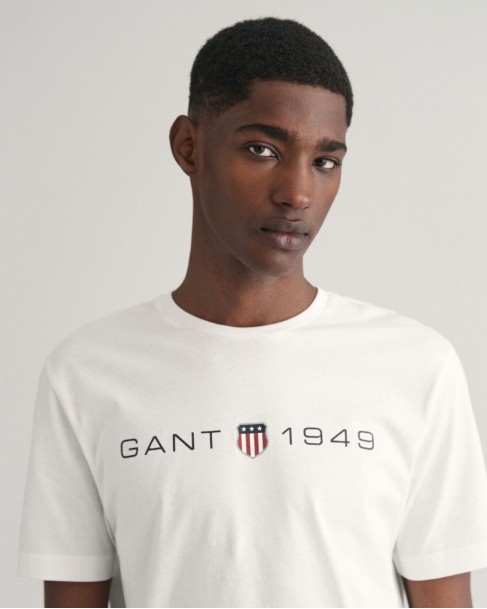 T-shirt ανδρικό Gant Λευκό βαμβακερό 3G2003242-G0113 Regular fit