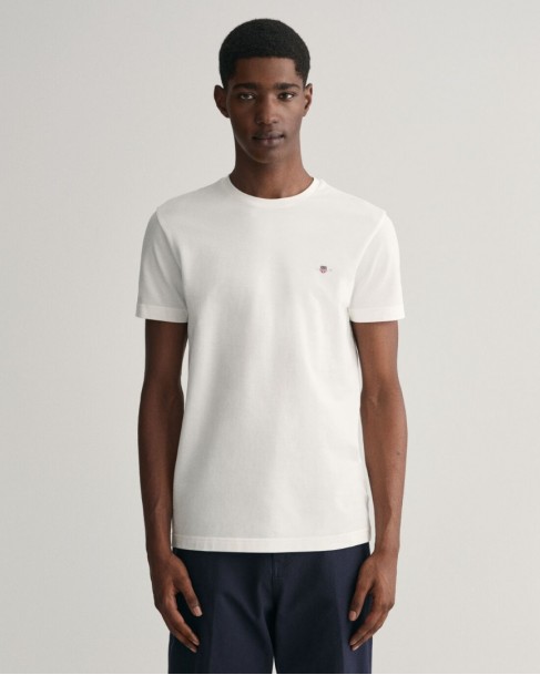 T-shirt ανδρικό Gant βαμβακερό Λευκό 3G2013033-G0113 Slim fit