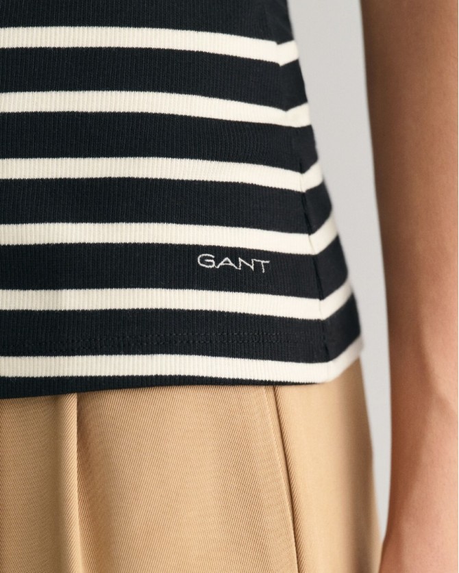 Top γυναικείο Gant βαμβακερό ριγέ Μαύρο-Λευκό 3GW4200853-G0005 Slim fit