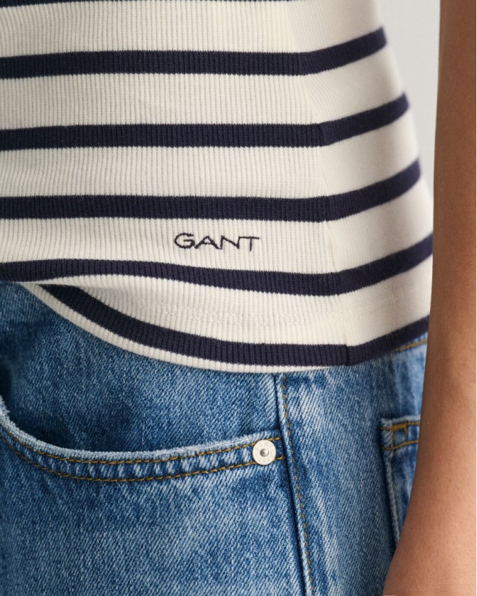 Top γυναικείο Gant βαμβακερό ριγέ Λευκό 3GW4200853-G0113 Slim fit