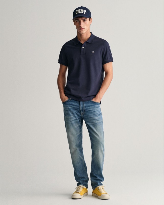 Polo t-shirt ανδρικό Gant βαμβακερό Σκούρο μπλε 2210-1-G0433 Regular fit