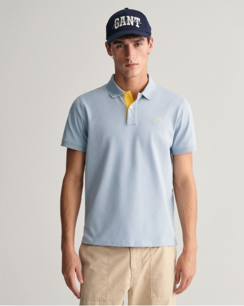 Polo t-shirt ανδρικό Gant Σιέλ βαμβακερό 3G2062026-G0474 Slim fit