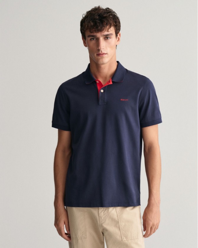Polo t-shirt ανδρικό Gant βαμβακερό Σκούρο μπλε 3G2062026-G0433 Slim fit