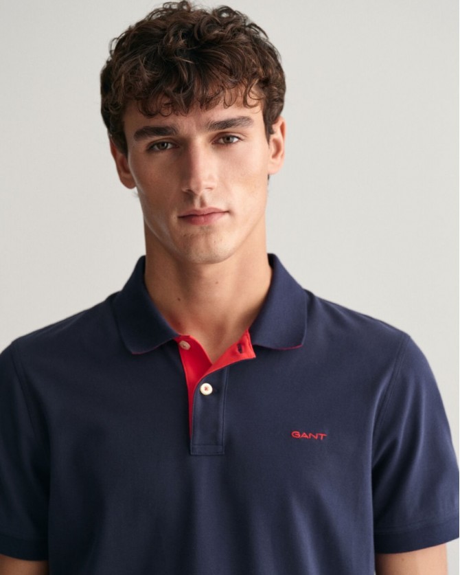 Polo t-shirt ανδρικό Gant βαμβακερό Σκούρο μπλε 3G2062026-G0433 Slim fit