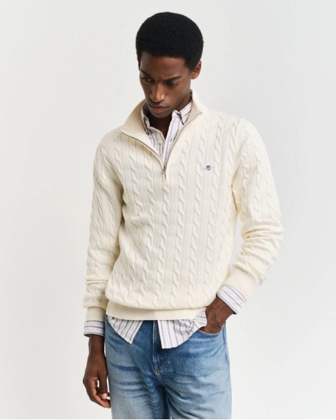 Πλεκτό half zip Gant Εκρού 3G8050603-G0130