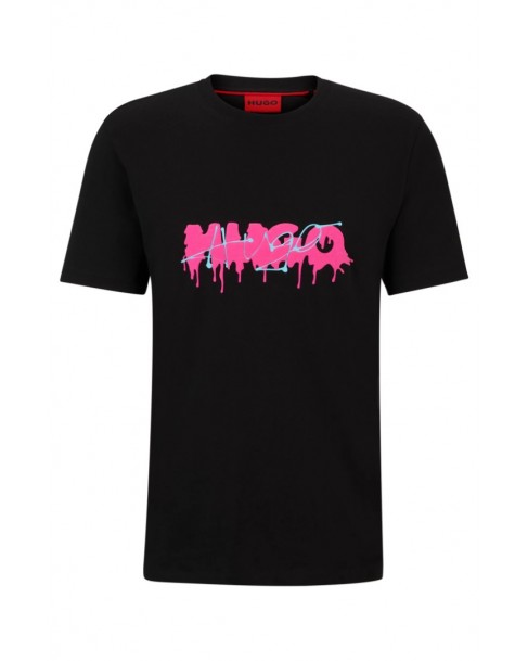 T-shirt ανδρικό Hugo Μαύρο βαμβακερό Dacation 50515282-001 Regular fit