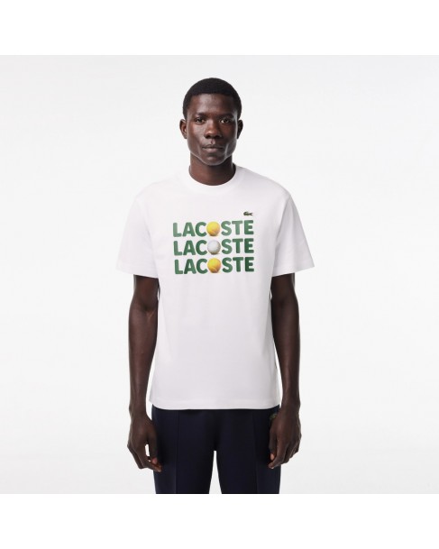 T-shirt ανδρικό Lacoste βαμβακερό Λευκό 3TH7370-L001 Regular fit